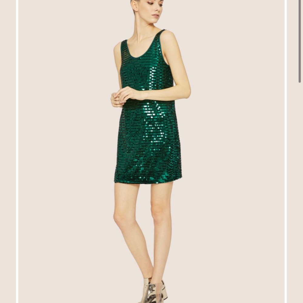 Armani Exchange AX Sequin Mini Tank Sheath Sleeveless Dress 6 Green Ever…